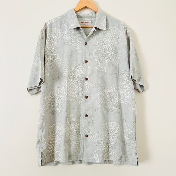 Tommy Bahama Men’s Silk Hawaiian Tropical Button-Down Shirt Koi Fishes Large - Picture 1 of 4